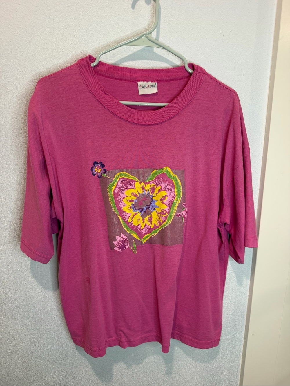 Vintage Bobbie Brooks Fuchsia Short Sleeve Tee with Heart Floral Print